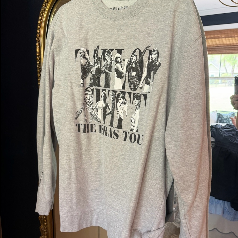 Taylor Swift Light Gray Crewneck Sweatshirt with Black Graphic